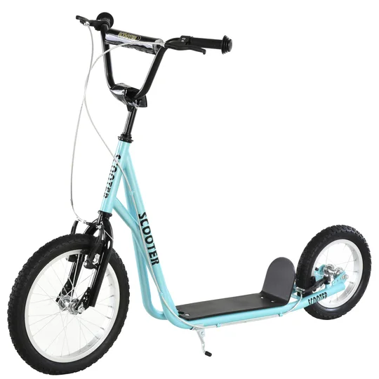 HOMCOM Trottinette patinette enfants guidon réglable 2 freins contrôlés grandes roues pneumatiques alliage d’aluminium bleu
