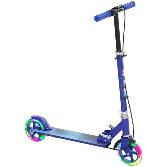 AIYAPLAY Trottinette enfants 3 à 8 ans, trottinette pliable à 2 roues LED roues lumineuses, 4 réglages en hauteur, bleu