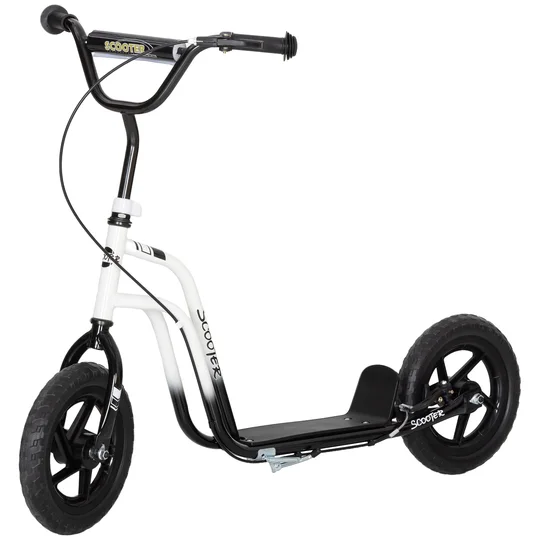 HOMCOM Trottinette pour Enfants 5-12 Ans avec Frein, Béquille et Guidon Réglable, 129x52x80-88 cm, Blanc et Noir