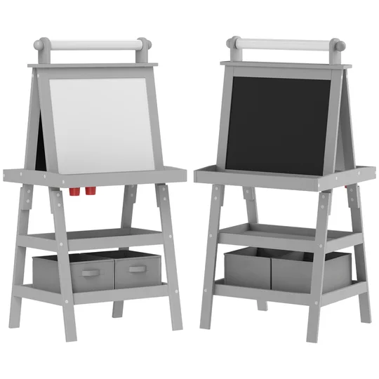 AIYAPLAY Table pour enfant pour 3 à 6 ans en bois, MDF noir, blanc, gris incl. avec garde-corps, avec tableau