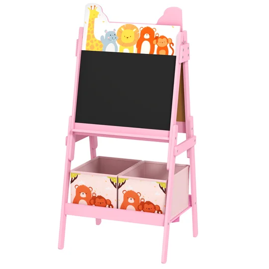 AIYAPLAY Tableau enfant chevalet enfant double face 2 boîtes de rangement pour enfants 3 – 8 ans 49 x 53,5 x 113 cm rose