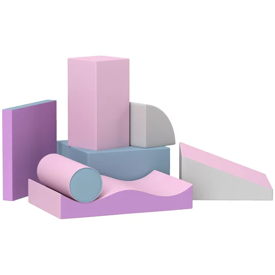 HOMCOM Ensemble de blocs de construction en mousse pour enfants, favorise la créativité, similicuir, 40x40x20 cm, Multicolore, 1-3 ans