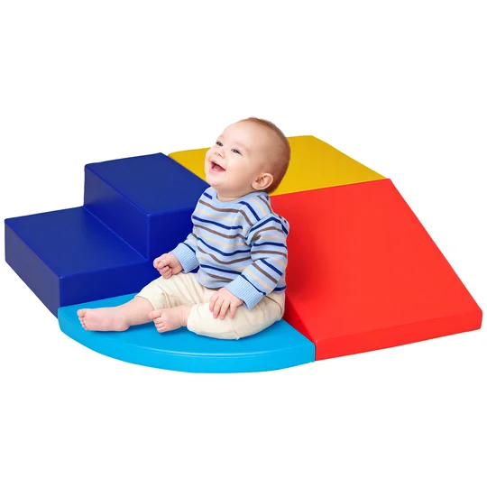HOMCOM 4 Blocs de Construction XL Jouets éducatifs – parcours motricité enfant Obstable Mousse EPE revêtement PU Bleu Rouge Jaune