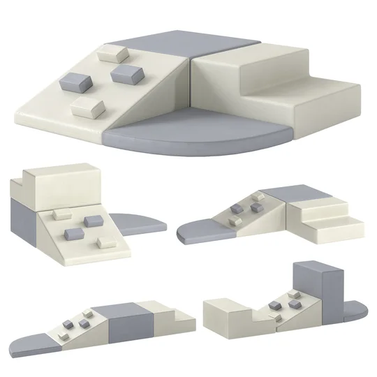 AIYAPLAY Ensemble de 4 blocs en mousse pour psychomotricité enfant, revêtus PU, pour grimper et ramper, 1-3 ans, gris clair et beige