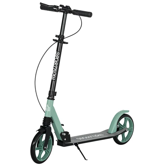 HOMCOM Trottinette pliable pour adultes +14 ans avec guidon réglable grandes roues de 20 cm amortisseur et double frein aluminium – vert